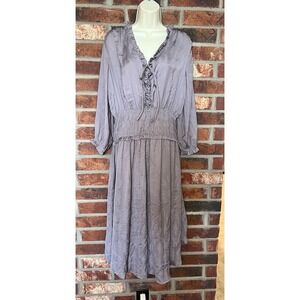 Current Air Anthropologie Boho Style Lavender Midi Dress Feather Print M